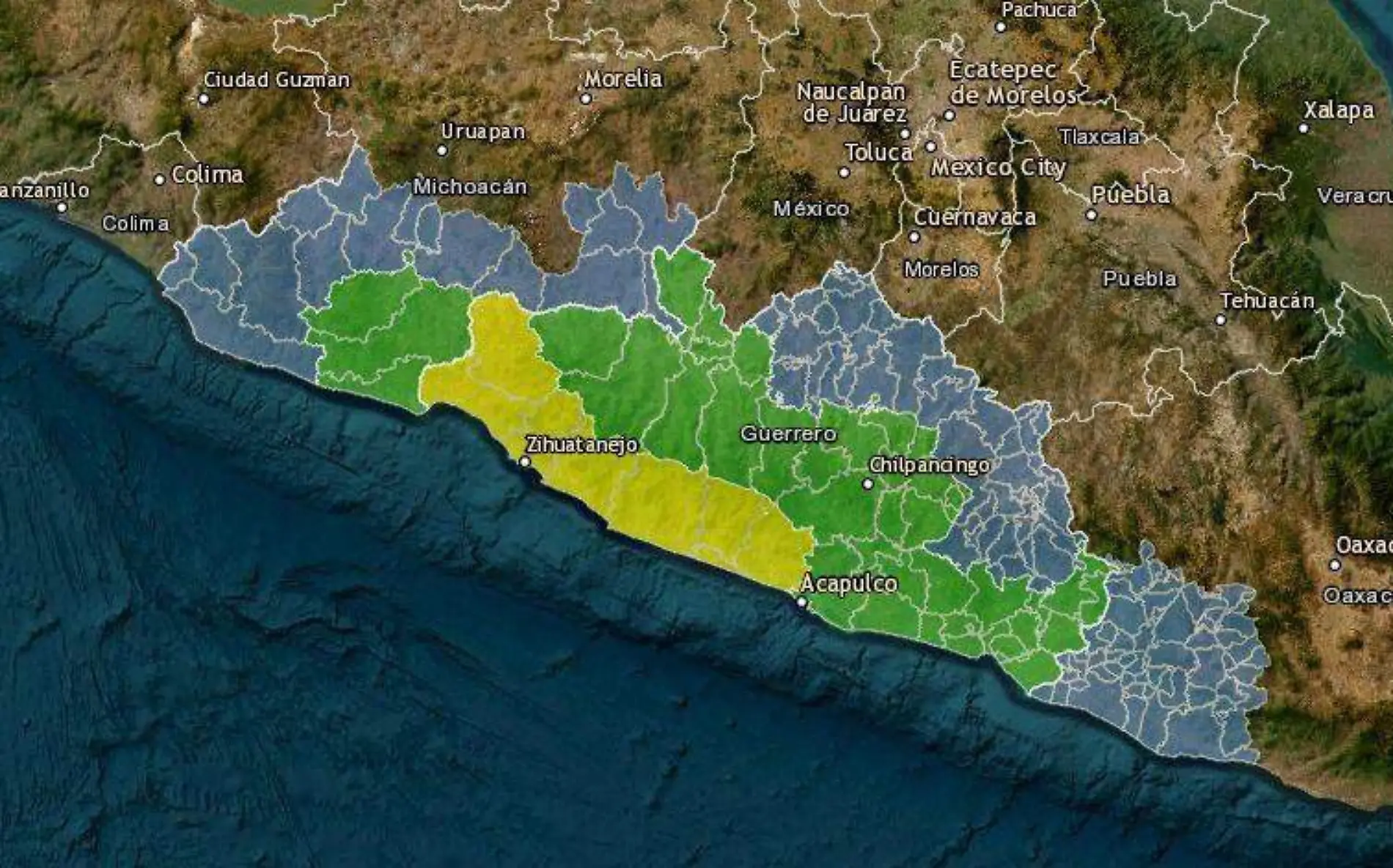 Mapa sobre alerta preventiva por tormenta John